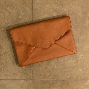 Brown envelope clutch with detachable straps/ wristlet